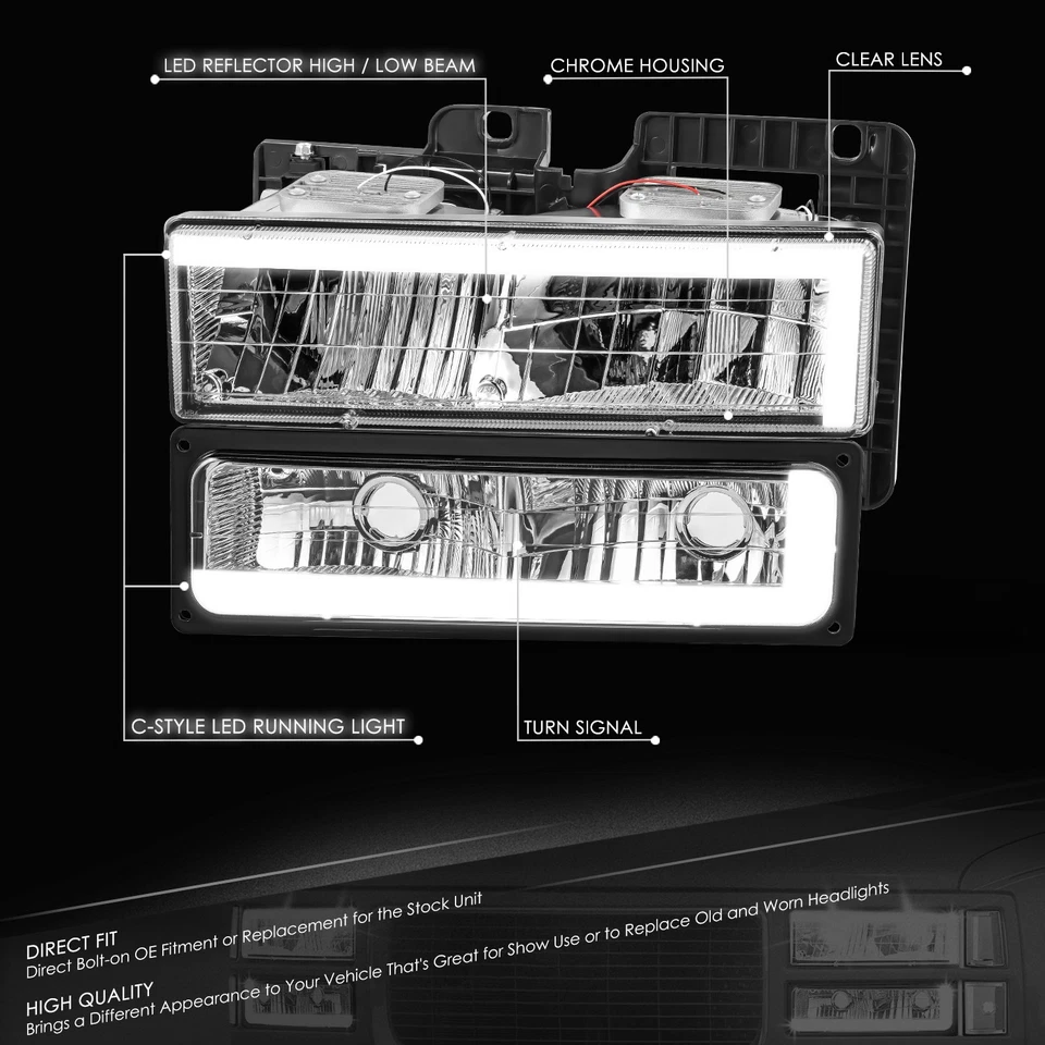 Faros cromados para Chevy GMC C/K Suburban Tahoe Yukon C-LED Bar DRL Foto 2 de 4