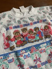 Vintage 80's Spumoni Christmas Teddy Bear Puff-Print Sweatshirt Girls Large 14
