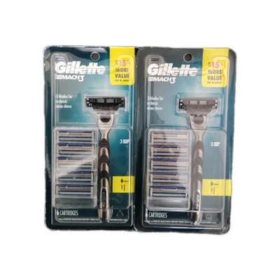 Gillette Mach 3 -  2 Razor Handles and 12 Refills Cartridges 