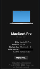 2021 Apple MacBook Pro 14" 512GB SSD, M1 Pro, 16GB Laptop - Silver