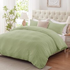 Green Twin Duvet Cover 2 Pieces Bedding Duvet Covers Soft Breathable Seersuck...