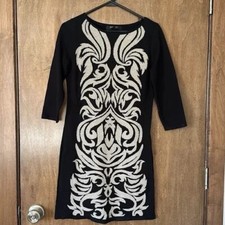 Nine West Women's Sz S Black Beige Knit Long Sleeve Sweater Dress