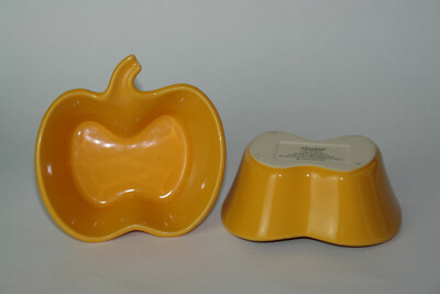 Set of 2: Yellow Chantal 93-NPM12 Pumpkin Baking Dish/Ramekin Stoneware - 1 Cup 