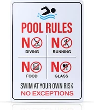 Pool Rules Swim at Your Own Risk Warning Metal Sign Safety Tin Signs for Swimmin