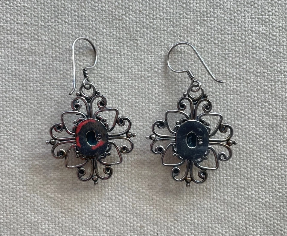 Elegant Caviar Dangle Earrings Sterling Blue Topaz Celtic Gothic Steampunk 1.5" - Image 4 of 4