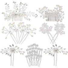 30 Pack Silver Wedding Bridal Hair Side Combs U Shaped Hair Pins Clips