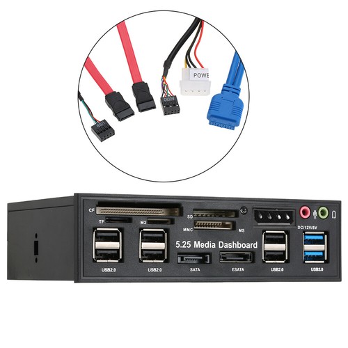 5.25 inch Multi-Function USB 3.0 Hub Front Panel Media Dashboard eSATA O4J1 - Picture 9 of 12