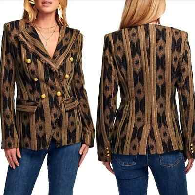 Ramy Brook Metallic Striped Moira Double-Breasted Blazer Clover Size Large