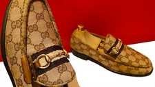 $789.00!! ZAPATO MOCASINES GUCCI GG GUCCISSIMA MUJER MARRÓN LUJO LONA 7.5 B