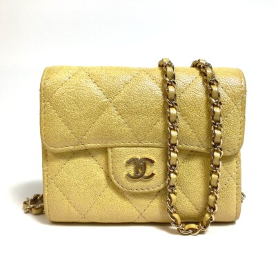 CHANEL AP0238 CC Matelasse Chain wallet coin purse Metallic yellow - Main Image