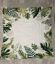 Little Unicorn Tropical Leaf Muslin Baby Blanket Blank White Center Swaddle Soft