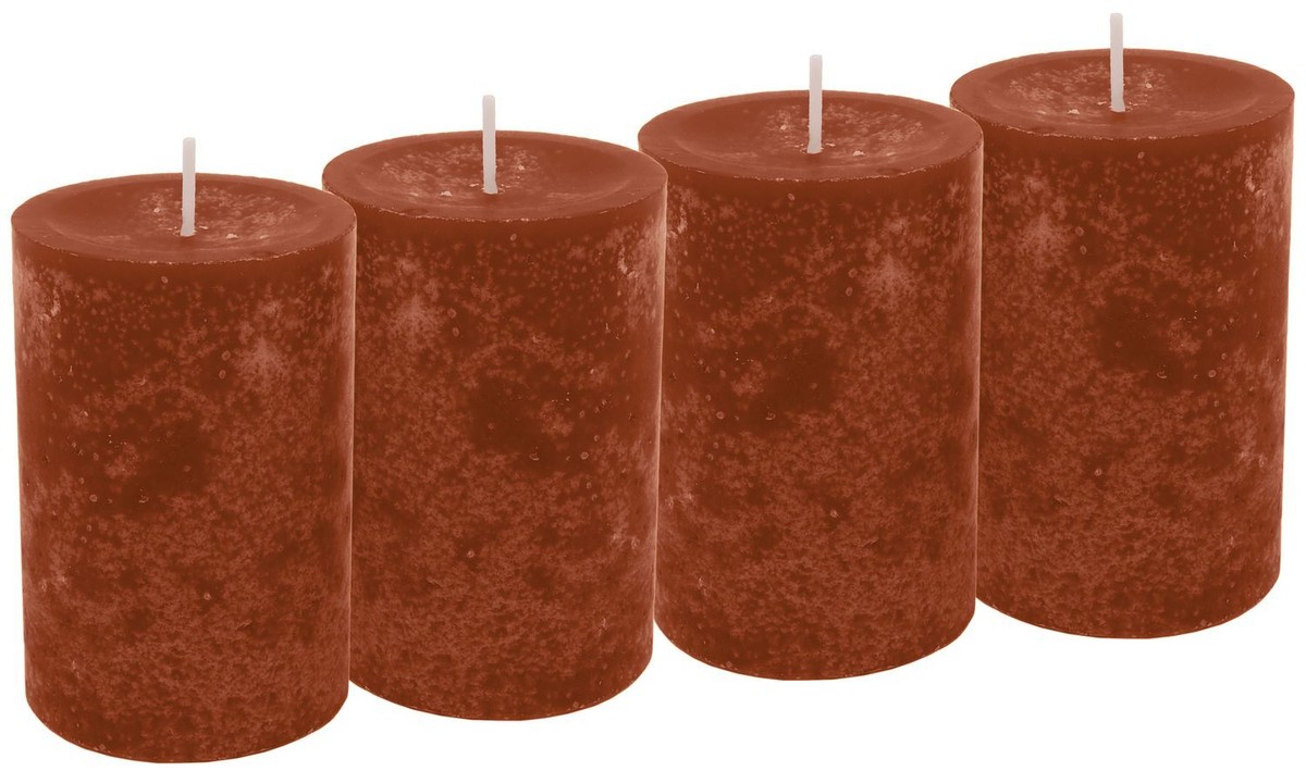 4 Stumpenkerzen Kerzen Braun Marone Adventskranz Weihnachten Tischdeko Hochzeit