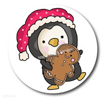 Cute Christmas Penguin w/Gingerbread Scrapbook Stickers Holiday Envelope Seals