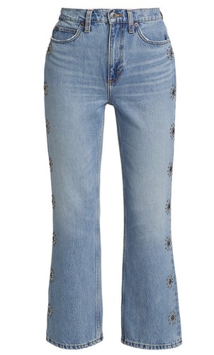 RE/DONE 70s Loose Flare Leg Jeans in Studded Indigo Size 30 (8-10) - Picture 8 of 8