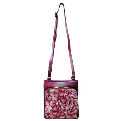 Leather Women Abstract Rose Handpainted Shoulder Sling Organiser Crossbody Bag