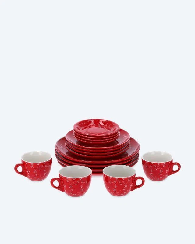 16tlg. Geschirr-Set farbig mit Muster Teller Tassen Untertassen Keramik Geschirr - Bild 4 von 4