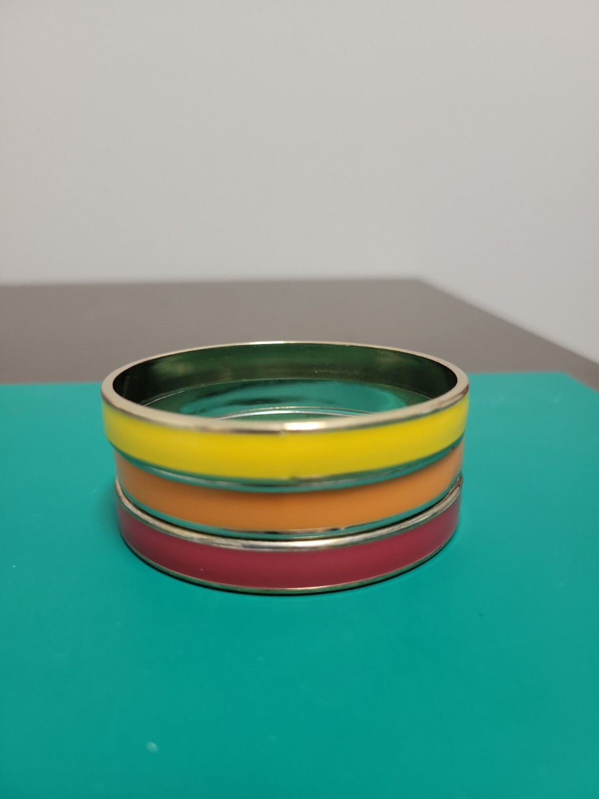 VIntage Enamel Stackable SilverTone Bangle Bracel… - image 2