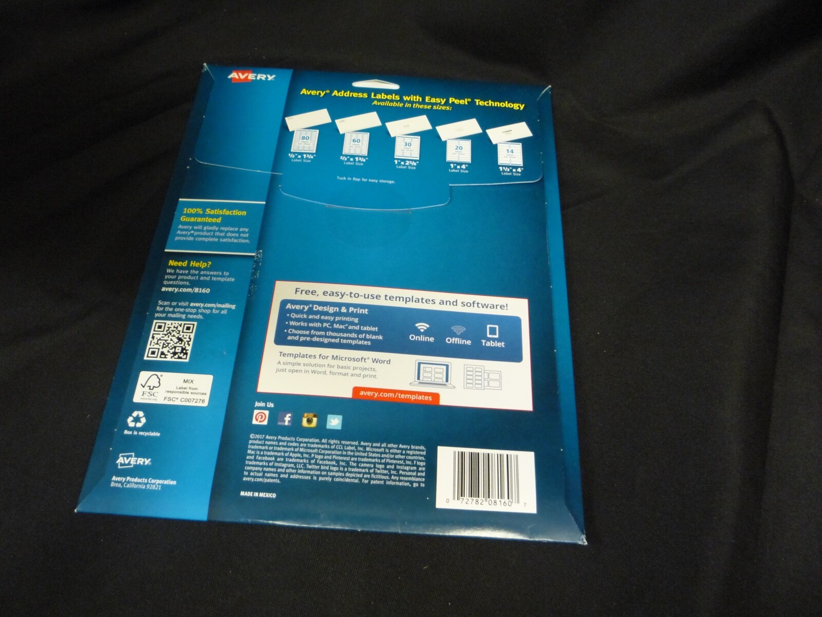 Avery 8160 Easy Peel Address Label 1" x 2 5/8" 750 Labels 72782081607