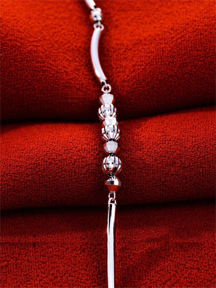 Brazalete de platino puro 950 para mujer tallado afortunado eslabón de cuentas cadena brazalete 4,3 g Foto 3 de 4