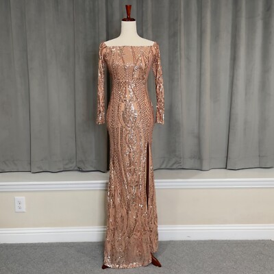 Windsor Dress Womens Small Pink Sequin Bling Long Sleeve Gown