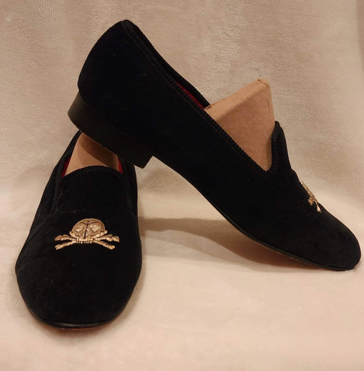 Fiore Palm Beach Skull Moccasins Black Velvet Slippers Made in