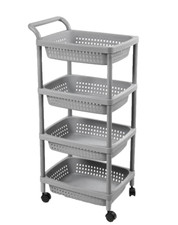 CARRELLO CUCINA PORTA FRUTTA VIVANDE MODERNO 4 CESTE RUOTE GRIGIO 99*50*36cm