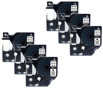 6x Schriftbandkassette kompatibel zu Dymo D1 45013 12mm schwarz auf weiß