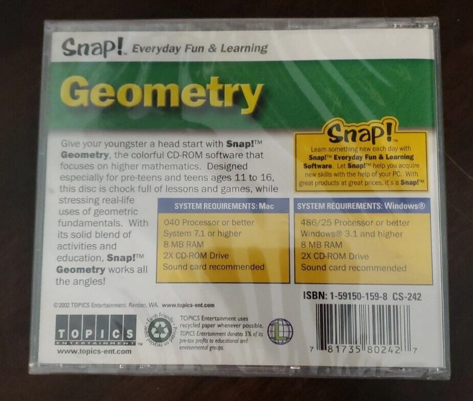 Snap! Geometry CD-Rom Windows 3.1 Mac 7.1 OS Ages 11-16 BRAND NEW Funky Formats - Image 2 of 4