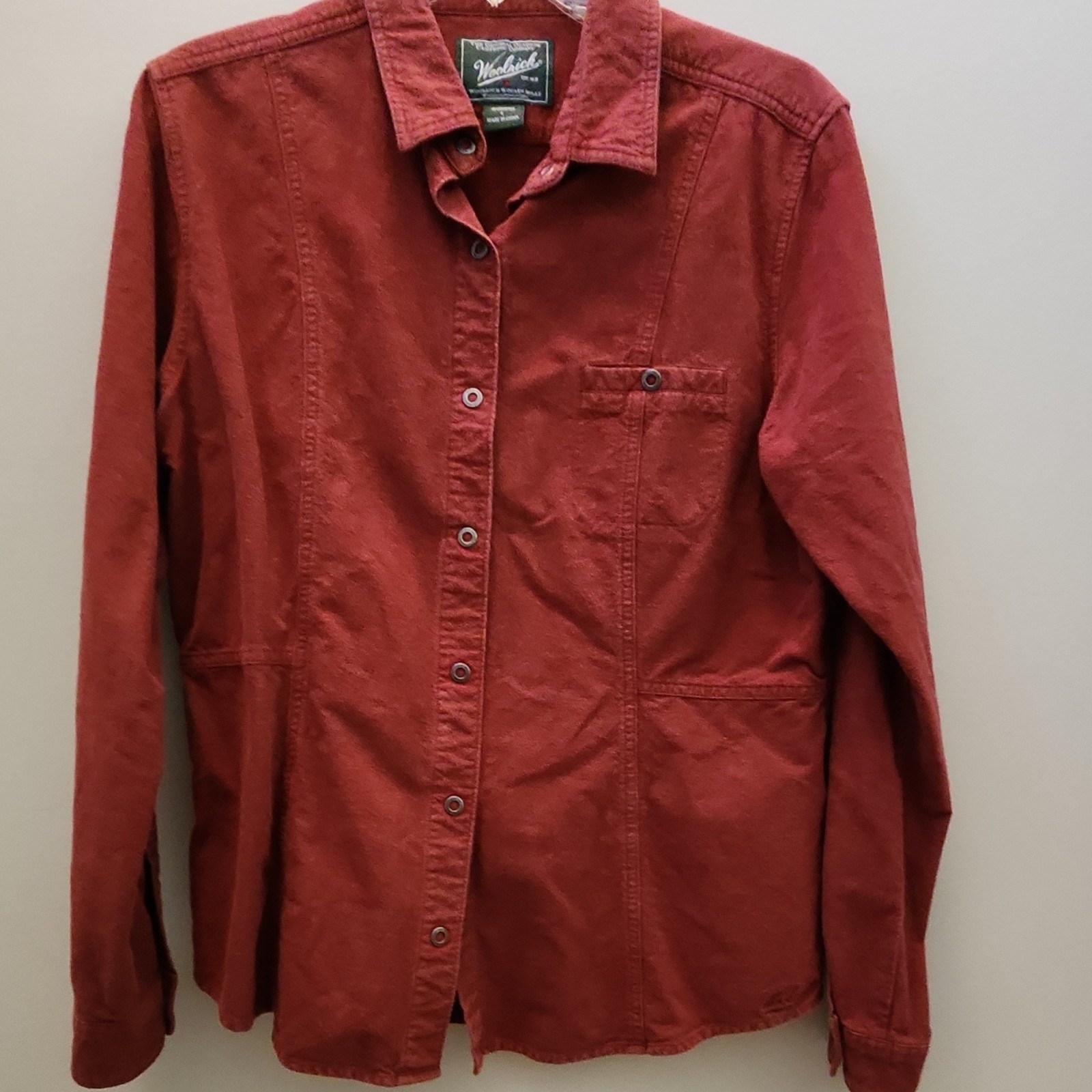 Woolrich Solid Red Button-Up Collared Shirt Long … - image 1
