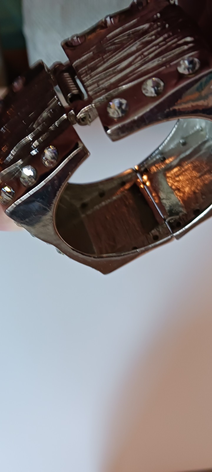 Square Hinged Silvertone Bracelet With Rhinestone… - image 11