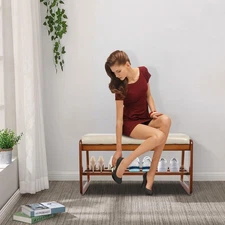 Wooden Shoe Rack Storage Bench With Cushion For Entryway Shoe Bench Durable