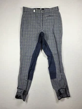 PIKEUR Breeches Womens 30 Blue Plaid Equestrian Riding Pants Stretchy (28x28) 