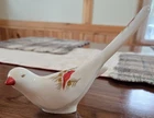 Vtg Fenton White Milk Glass Bird Of Happiness Hand-painted Red Cardinals 6X5