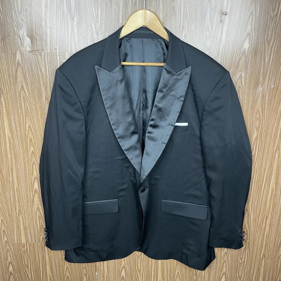 West Wood Tuxedo Suit Jacket Mens 50R Slim Black Viscose Peak Double Vented - Image 2 of 4