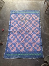 Vintage Millwheel Quilt Hand Stitched Pink Blue Green 49x75 Inch Georgia