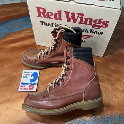 New RED WING 497 Leather Boot Vintage Size 8 D Moc Toe Red Brown Classic Nos