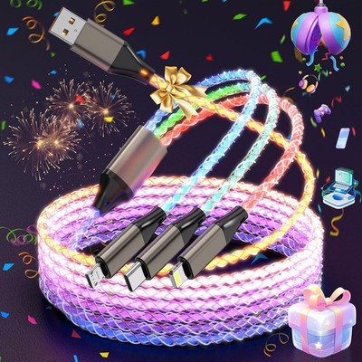 Universal LED Light-up Flashing USB Charging Cable Cord 3 in 1 Multi Function US