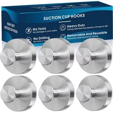 6 PCS Bathroom Stainless Steel Suction Cup Hooks Wall Mount Hanger Towel Hold