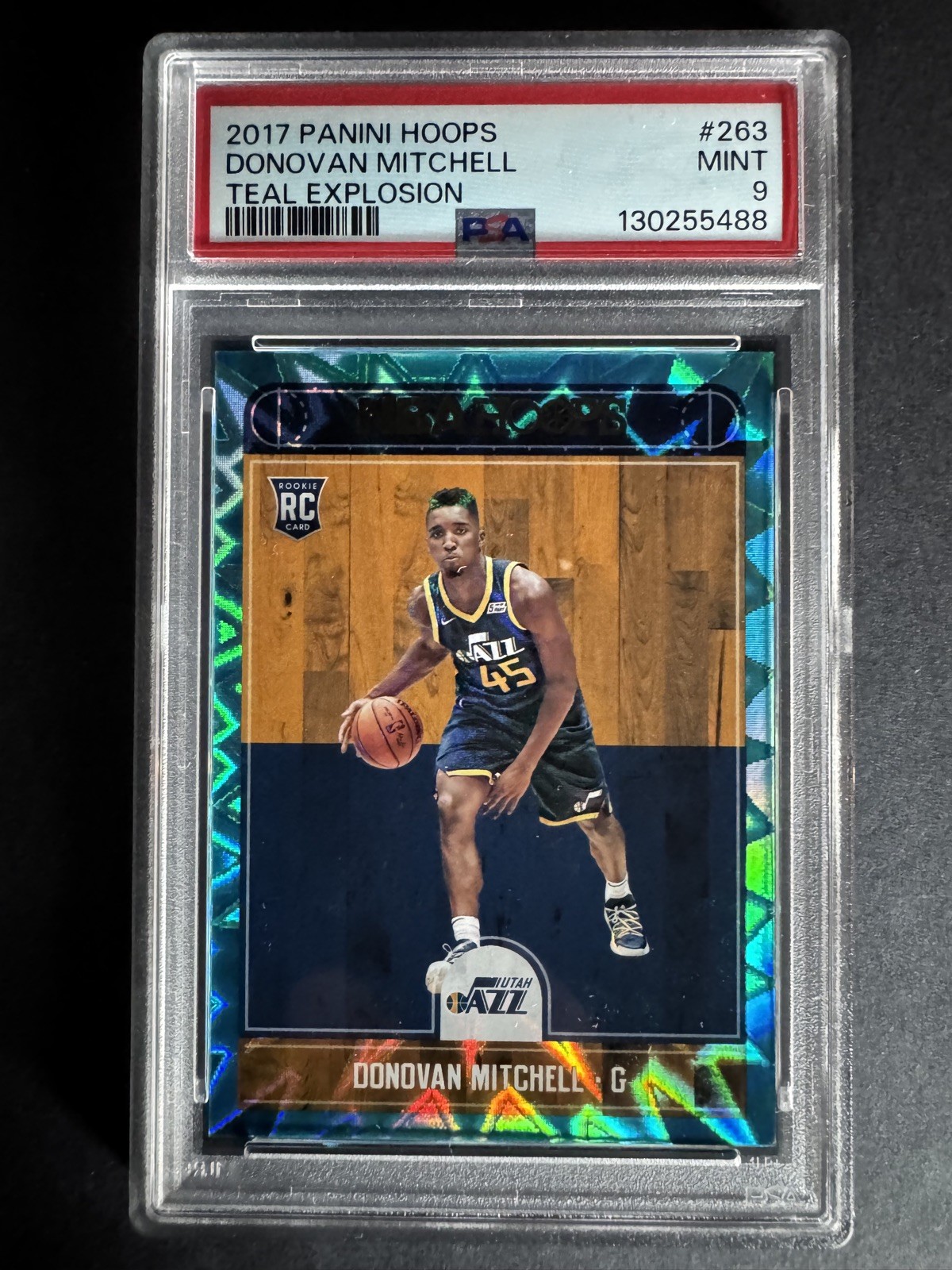 Donovan Mitchell 2017 Panini HOOPS Teal Explosion RC #263 Jazz PSA 9 Mint