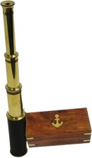 15" Handheld Brass Telescope with Anchor Wooden Box Rustic Vintage Home Decor Gi