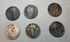MIXED JUNK/CULL SILVER LOT OF SIX U.S. QUARTERS,  4 BARBERS 2 STANDING LIBERTY