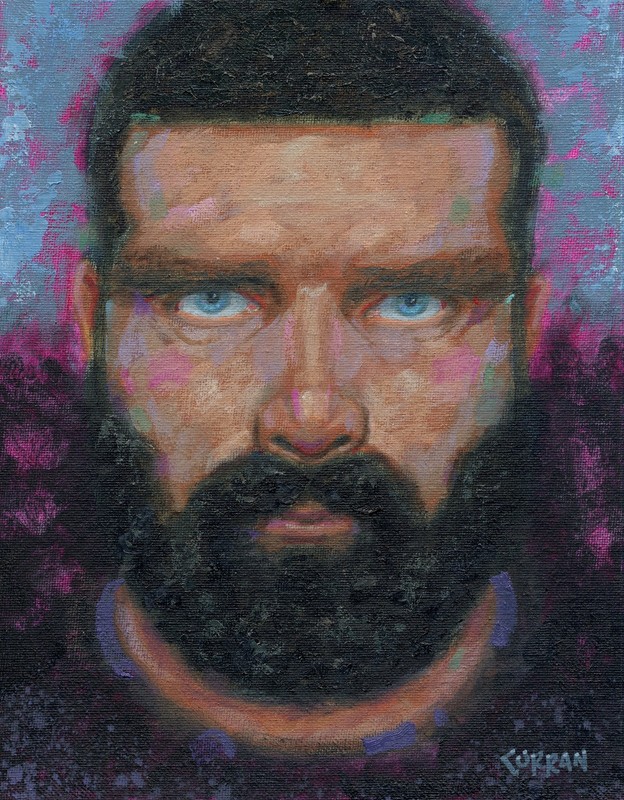 ORIGINAL OIL PAINTING, MAN WITH INTENSITY, listed artist NR!
