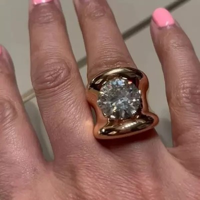 5 Ctw Round Cut Real Moissanite 14K Yellow Gold Over Solitaire Engagement Ring
