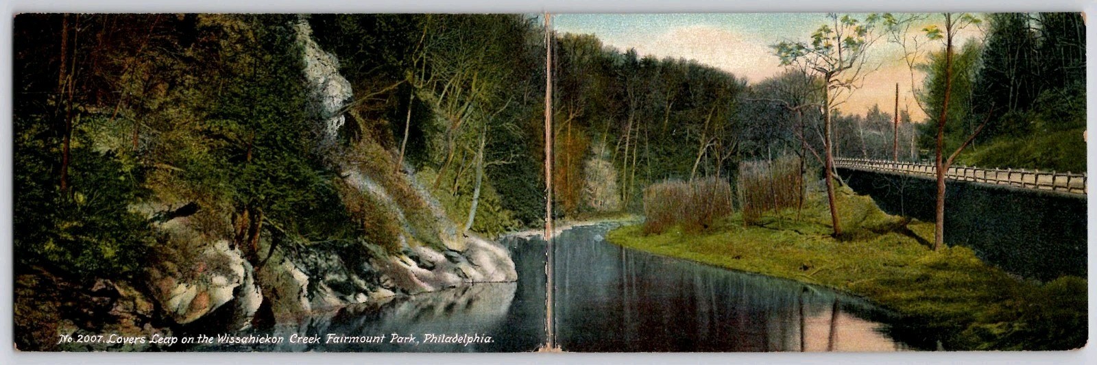 Philadelphia PA Lovers Leap Wissahickon Creek Bi-Fold Reliance Mfg Postcard I33