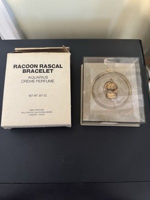 Rare 1970's Max Factor Rascal Racoon Aquarius Crème Perfume Compact Bracelet NIB