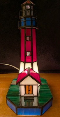 Tiffany Style Lighted Beacon Lighthouse Stained Glass With  Bulb & Cord Used