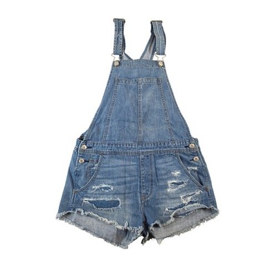 American Eagle AEO Distressed Denim Shortalls Blue Shorts Overalls Size Small