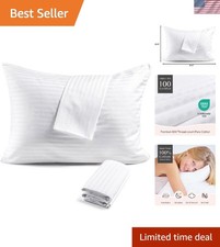 Soft  Durable 600TC Cotton Pillow Covers - Machine Washable, Queen Size, 4 Pack