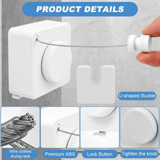 Retractable Clothesline, 15.75 Ft Indoor Outdoor Drying Line White