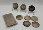 1981 US Assay Office Vintage Silver Lot - (1) 10oz Bar & (8) 1oz Rounds, Toned